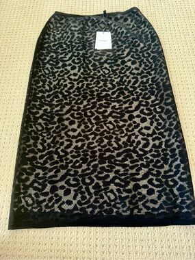 Theory Black Lace Leopard-Print Pencil Skirt